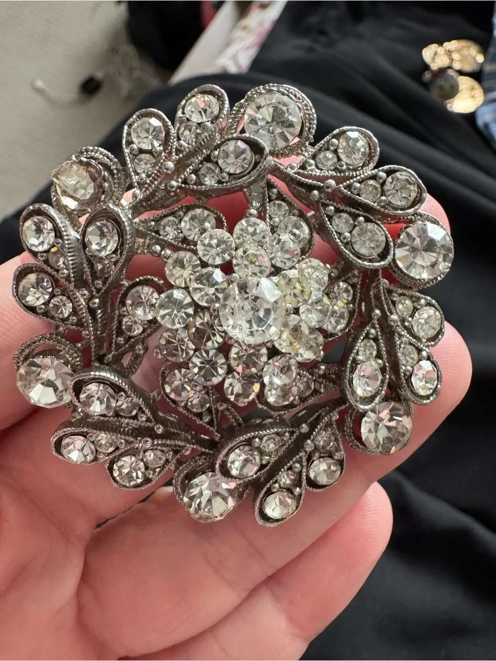 Silver-Tone Crystal Brooch - Clear Rhinestones
